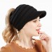 's Stretch Knit Hat Messy Bun Ponytail Beanie Winter Warm Hole Hat  eb-38582825